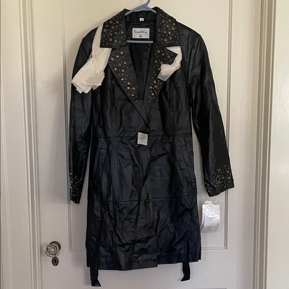 Beverly Hills Polo Club Jackets & Blazers - Vintage Pamela McCoy Black Gold Studded Leather Trench Coat